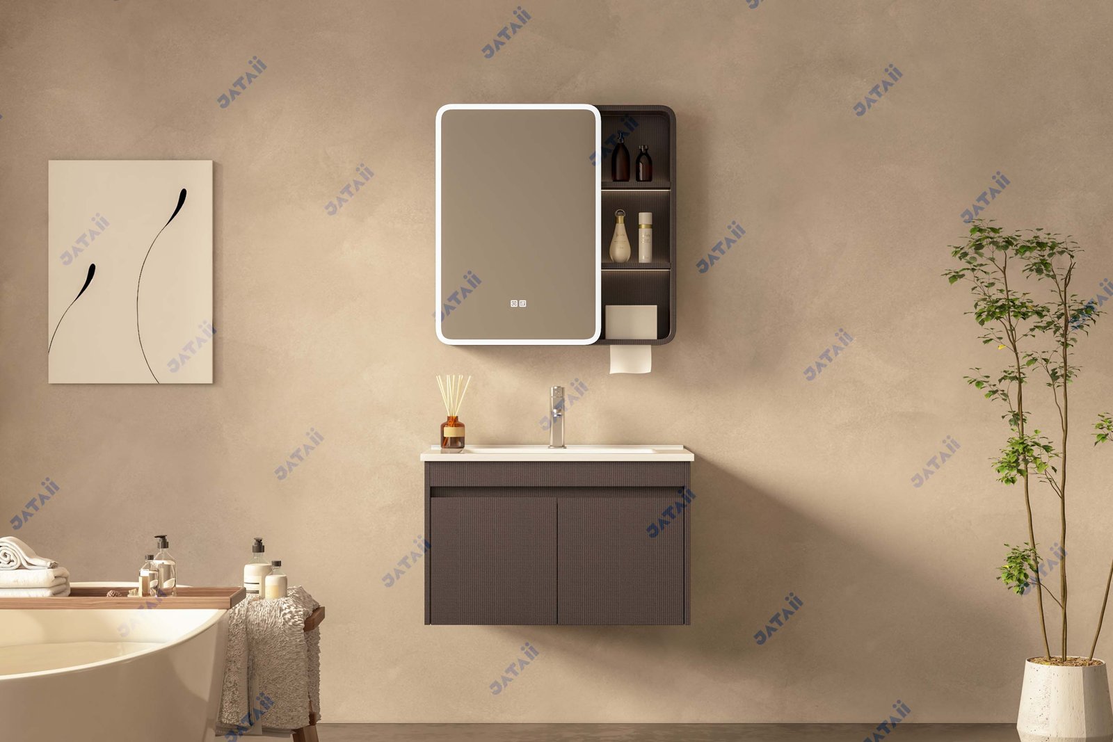 JATAII Commercial 700mm Espresso Woven Vanity with Side-Access Shelving JTDR020