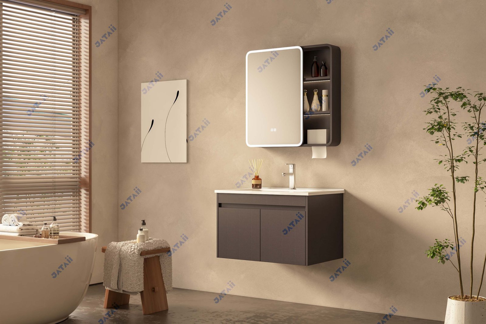 JATAII Commercial 700mm Espresso Woven Vanity with Side-Access Shelving JTDR020