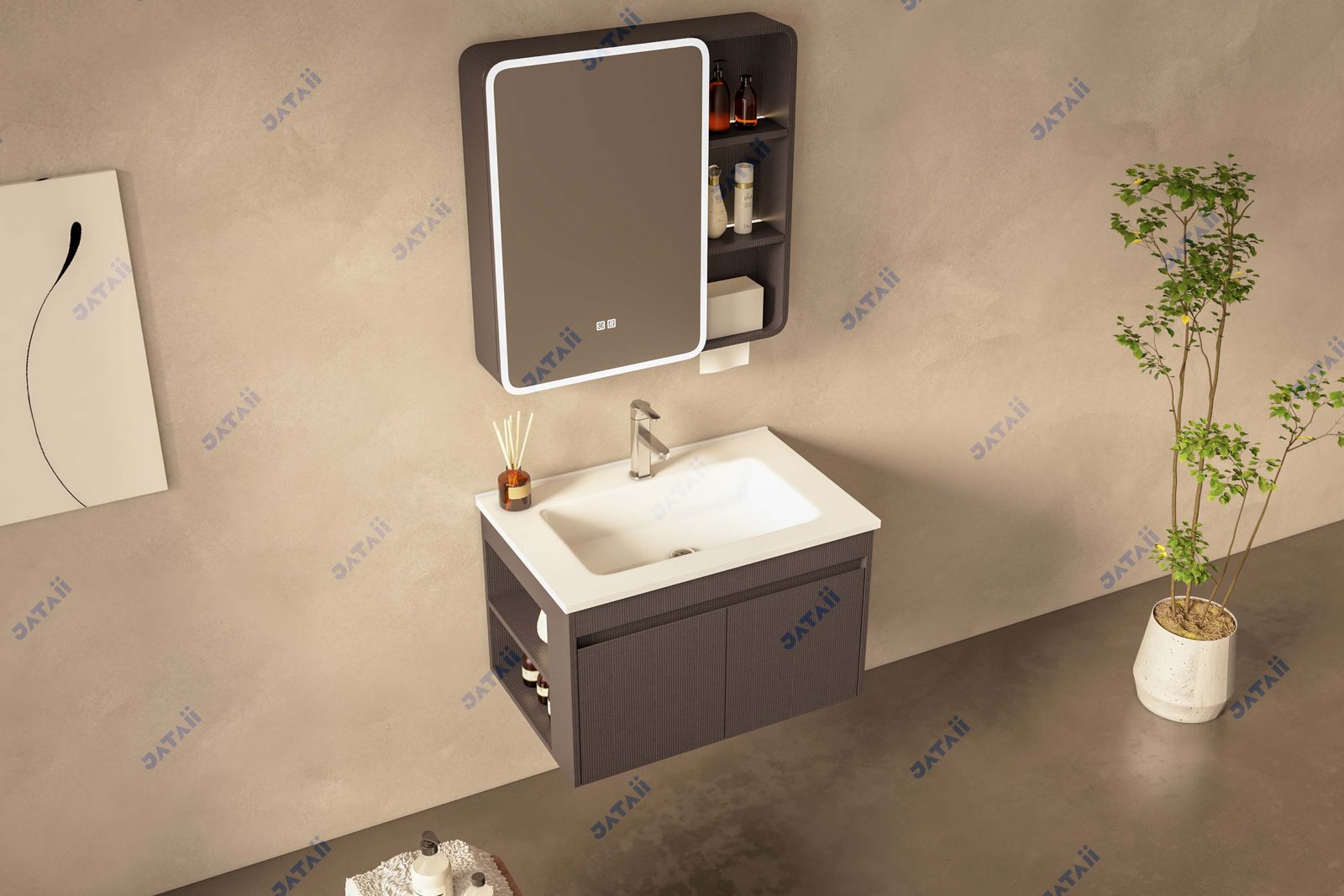 JATAII Commercial 700mm Espresso Woven Vanity with Side-Access Shelving JTDR020