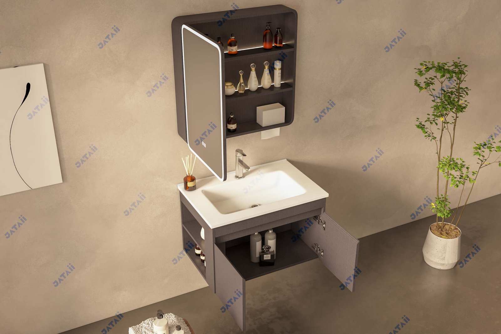 JATAII Commercial 700mm Espresso Woven Vanity with Side-Access Shelving JTDR020