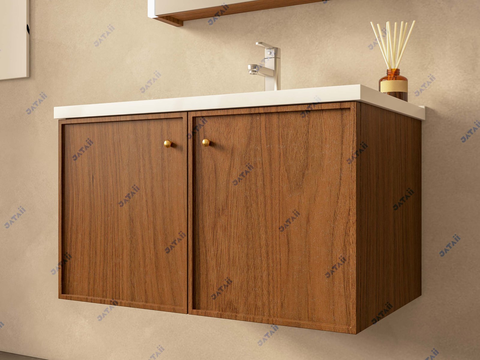 JATAII Commercial 800mm Walnut Double-Door Floating Vanity Combo JTDR021