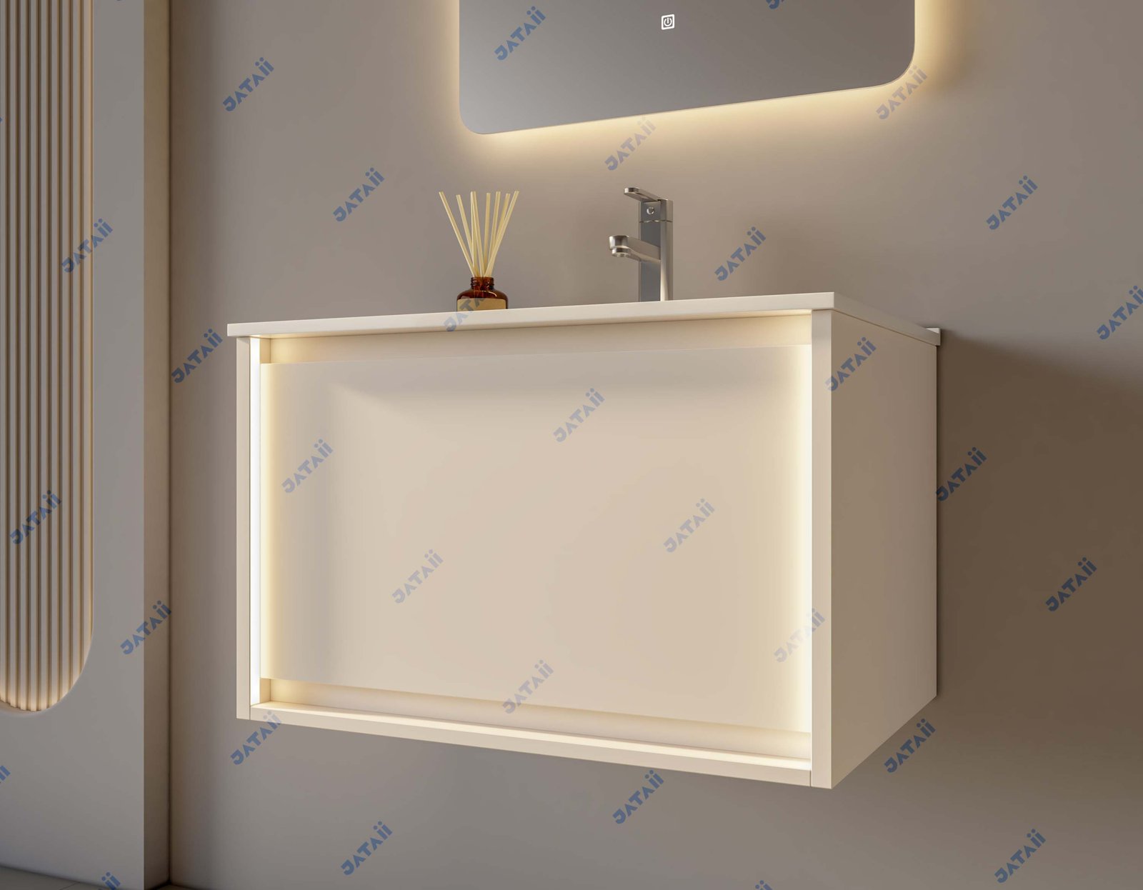 JATAII 700mm Cream Floating Vanity with Ambient LED & Integrated Sink MN005
