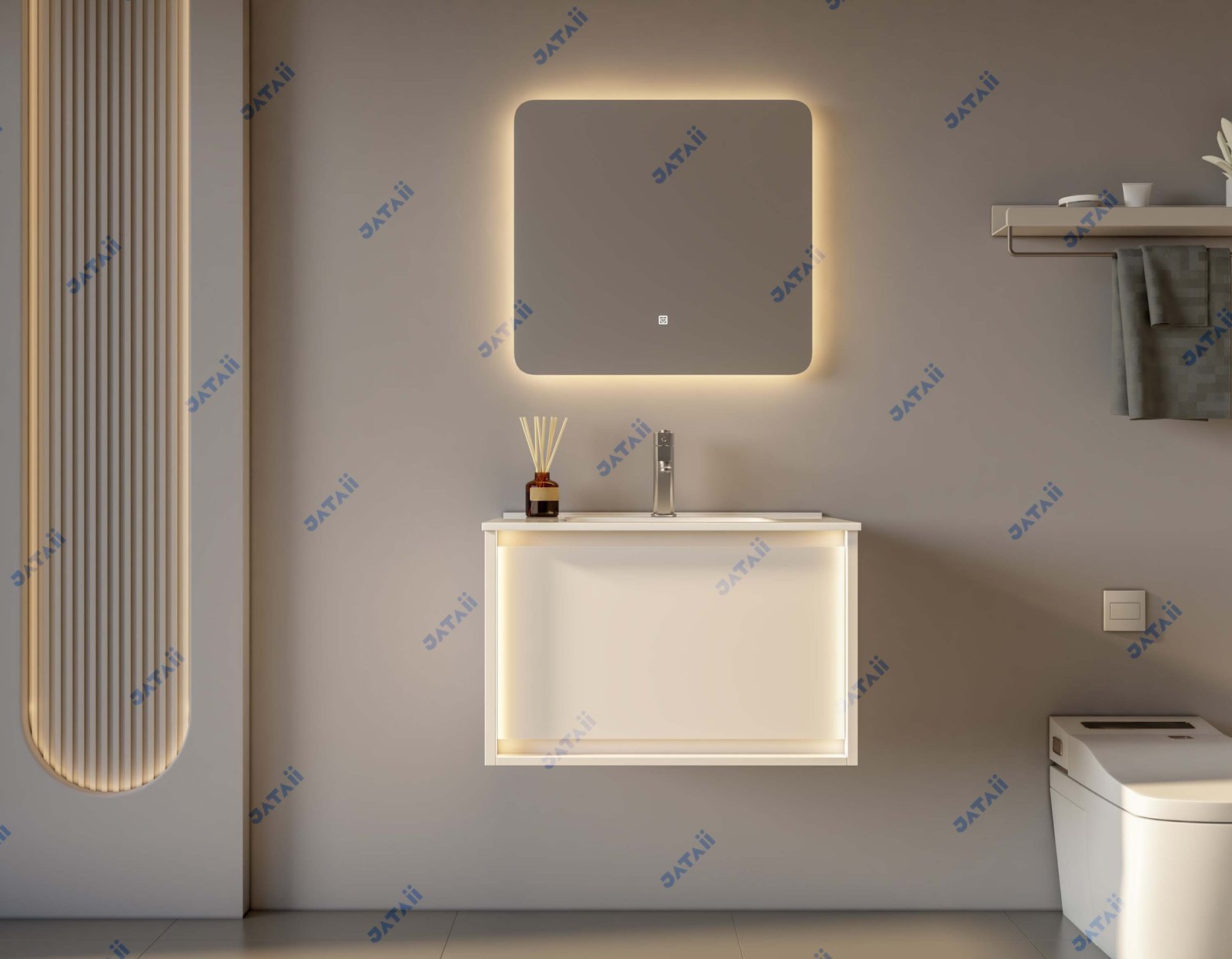 JATAII 700mm Cream Floating Vanity with Ambient LED & Integrated Sink MN005