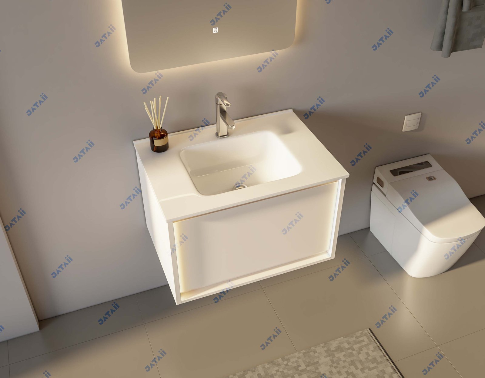 JATAII 700mm Cream Floating Vanity with Ambient LED & Integrated Sink MN005