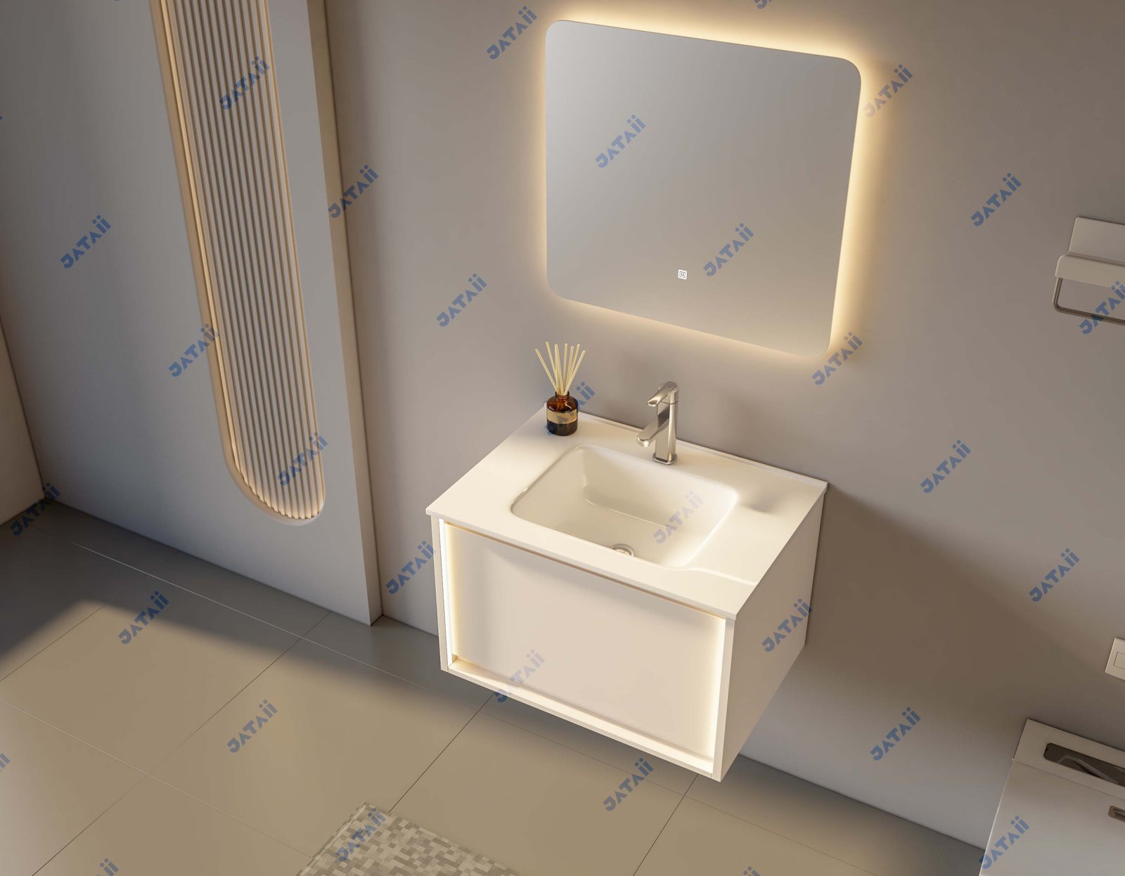 JATAII 700mm Cream Floating Vanity with Ambient LED & Integrated Sink MN005