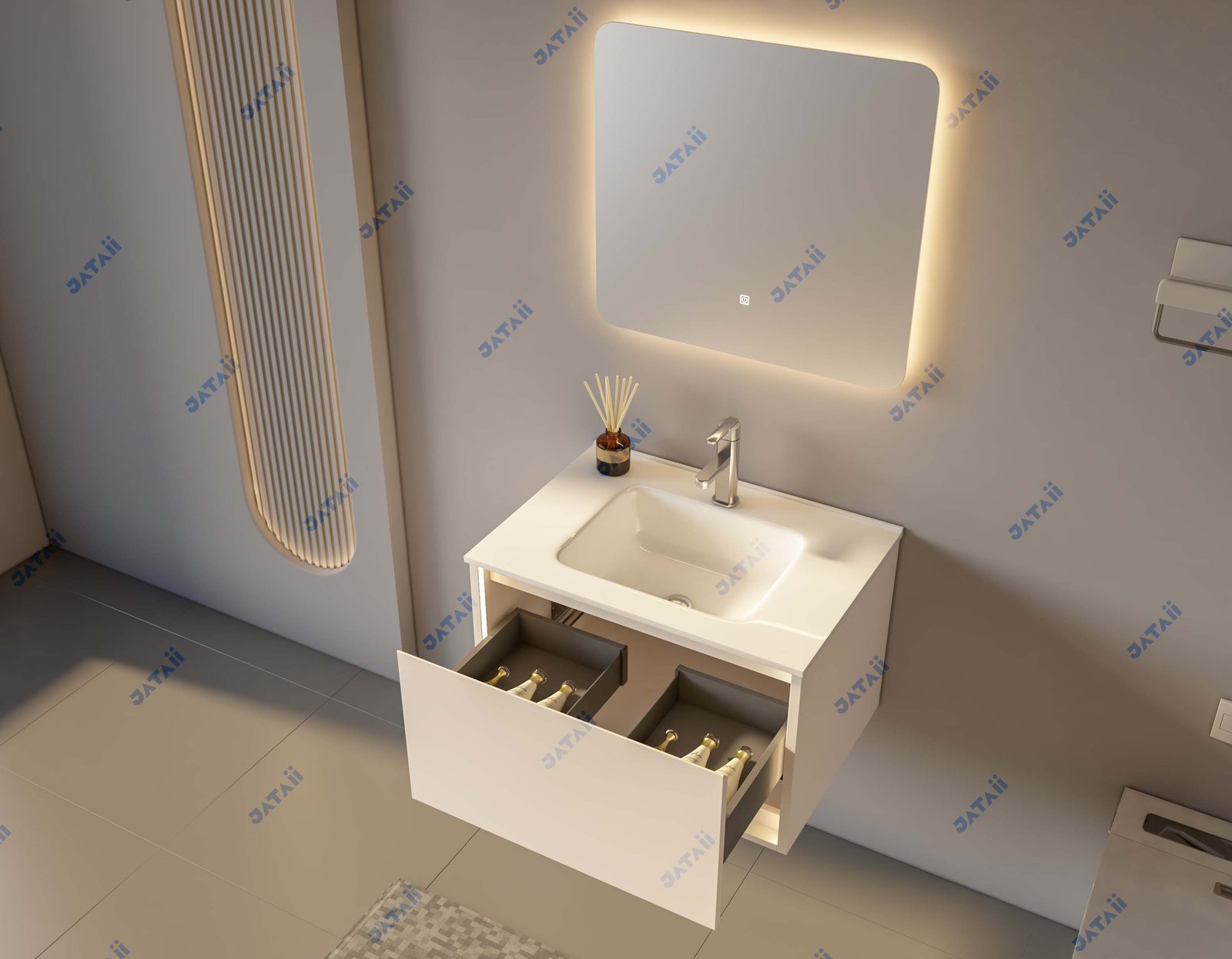 JATAII 700mm Cream Floating Vanity with Ambient LED & Integrated Sink MN005