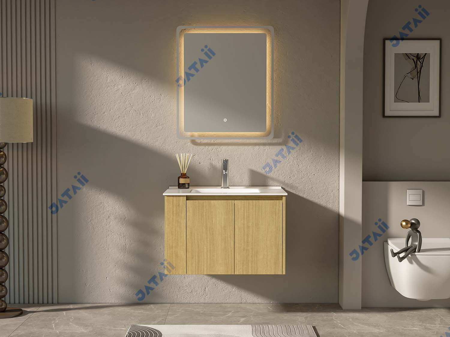 JATAII Commercial 700mm Asymmetrical Wood Floating Vanity MN006