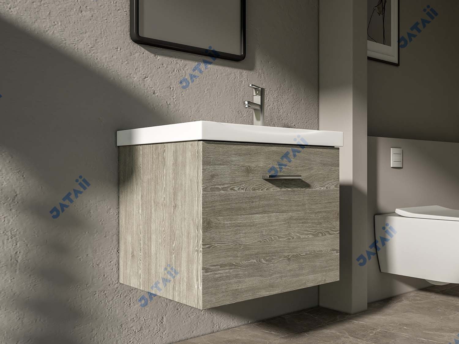JATAII Commercial 600mm Ash Wood-Look Aluminum Vanity with Drawer-in-Drawer MN007