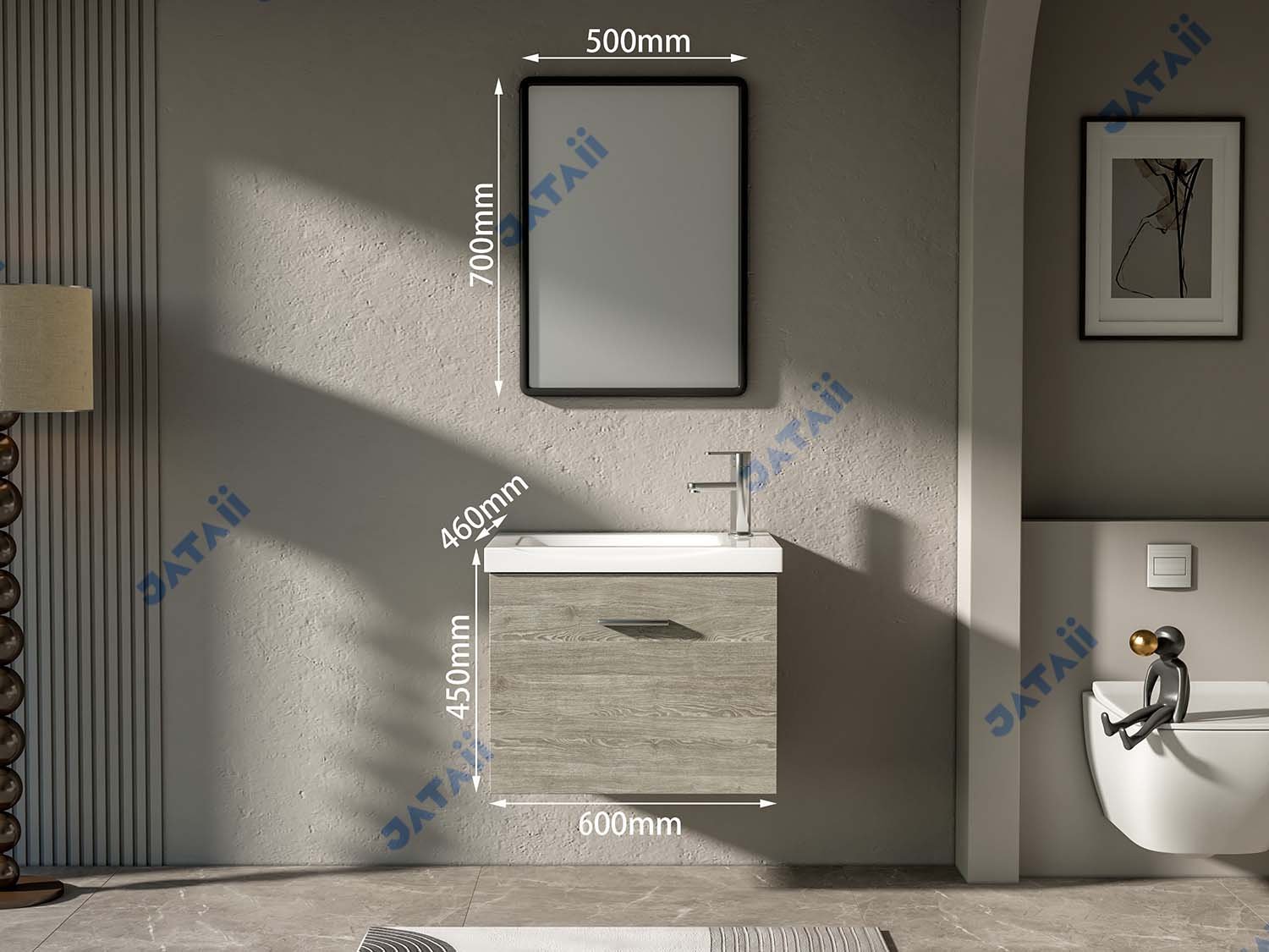 JATAII Commercial 600mm Ash Wood-Look Aluminum Vanity with Drawer-in-Drawer MN007