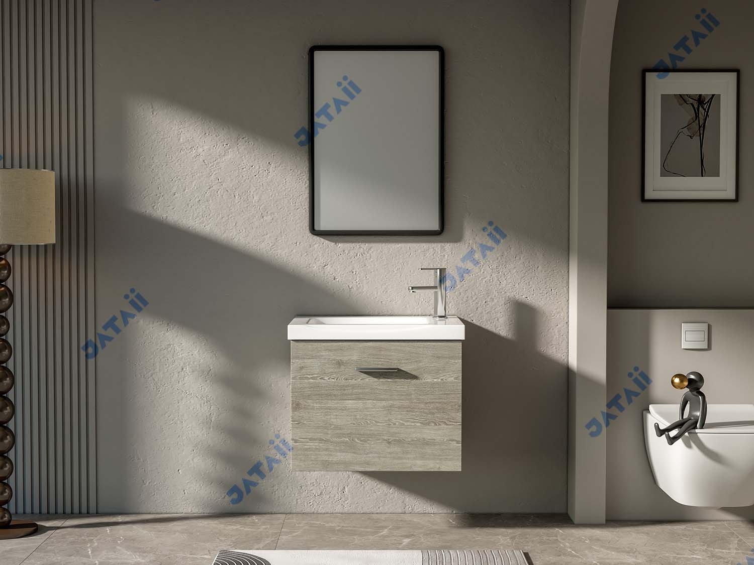JATAII Commercial 600mm Ash Wood-Look Aluminum Vanity with Drawer-in-Drawer MN007
