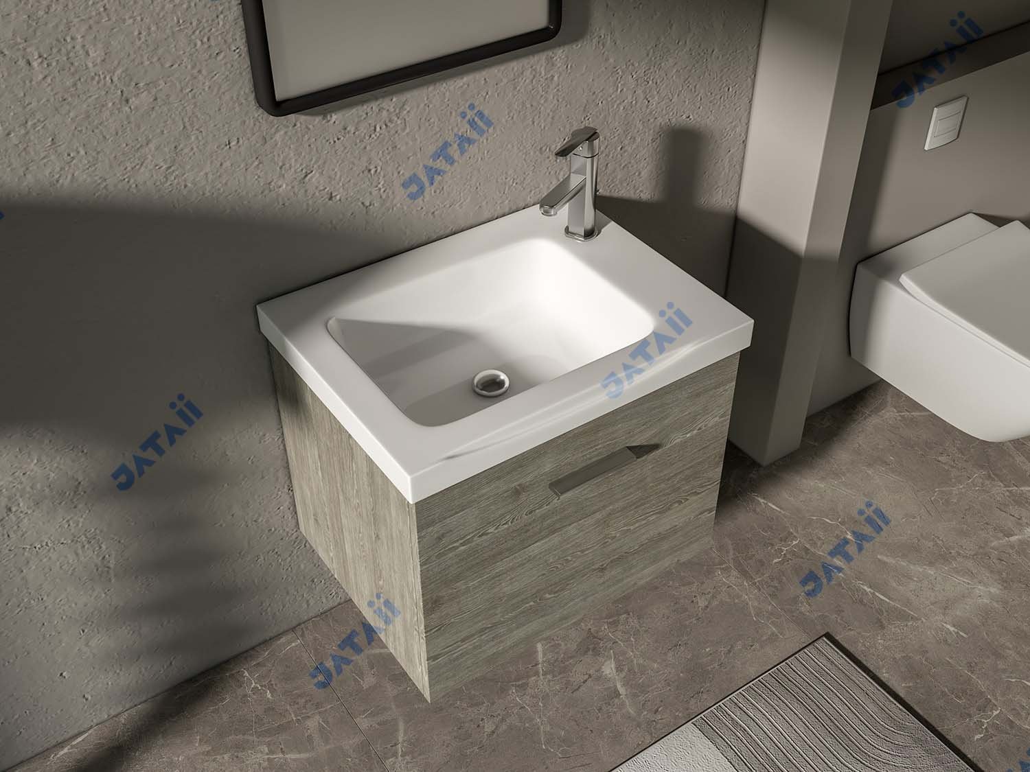JATAII Commercial 600mm Ash Wood-Look Aluminum Vanity with Drawer-in-Drawer MN007