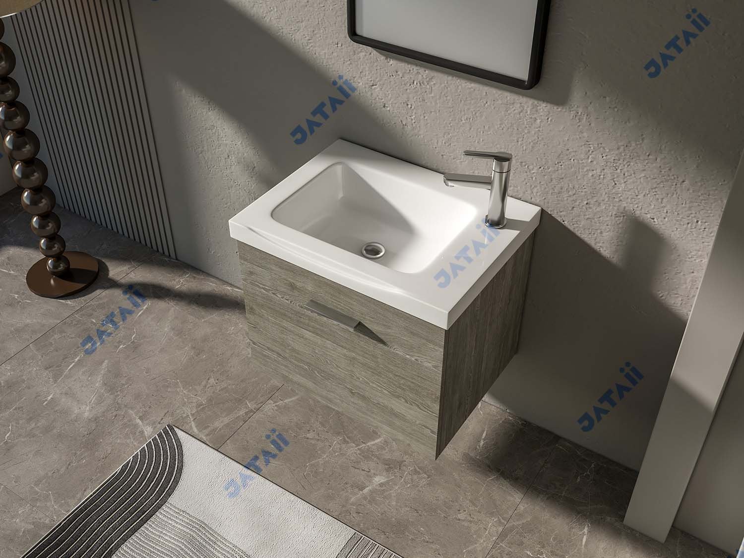 JATAII Commercial 600mm Ash Wood-Look Aluminum Vanity with Drawer-in-Drawer MN007
