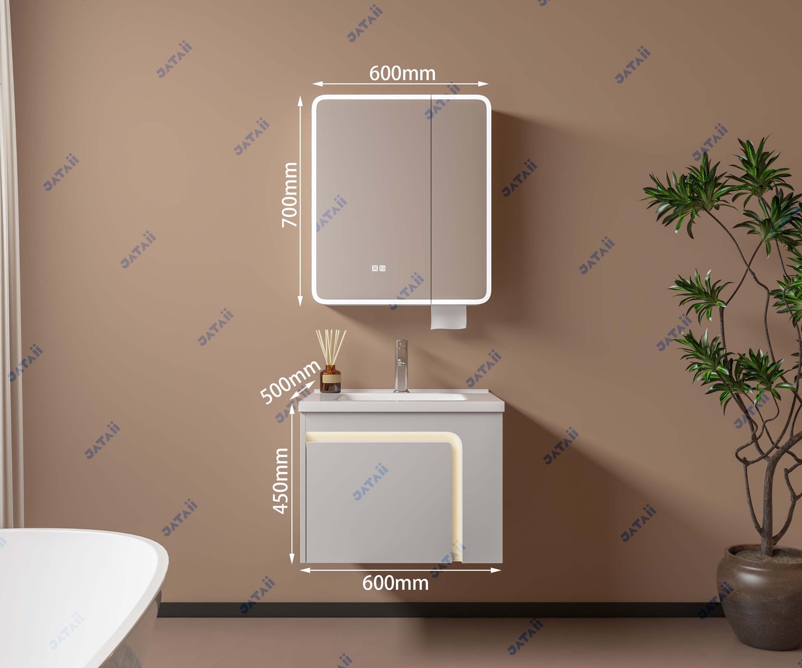 JATAII Commercial 600mm Smart Illuminated L-Shape Vanity Combo MN008
