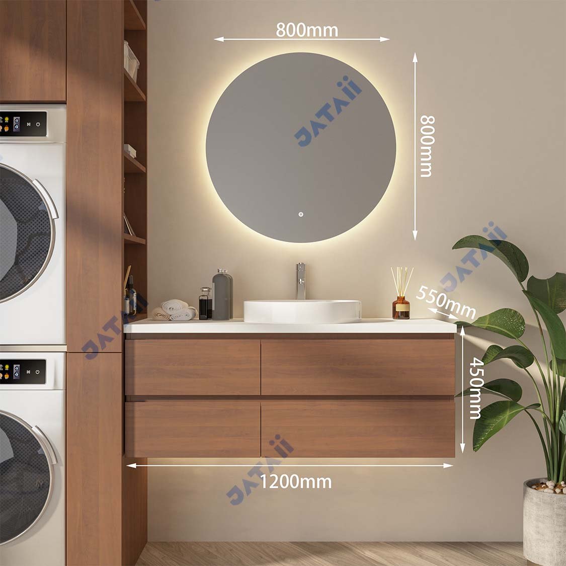 JATAII Wood Grain Vanity Double Drawers Vessel Sink SC007