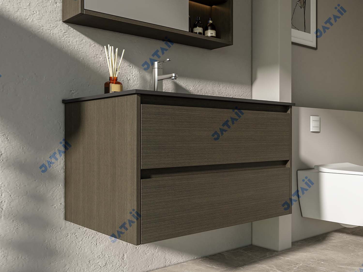 JATAII Wholesale 800mm Wood-Look Aluminum Floating Vanity Combo SC012