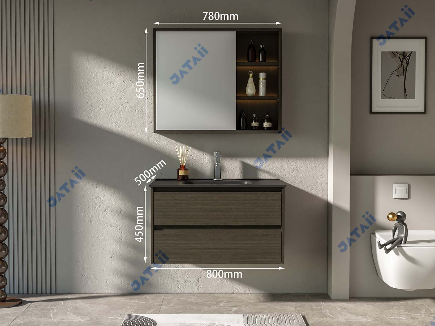 JATAII Wholesale 800mm Wood-Look Aluminum Floating Vanity Combo SC012