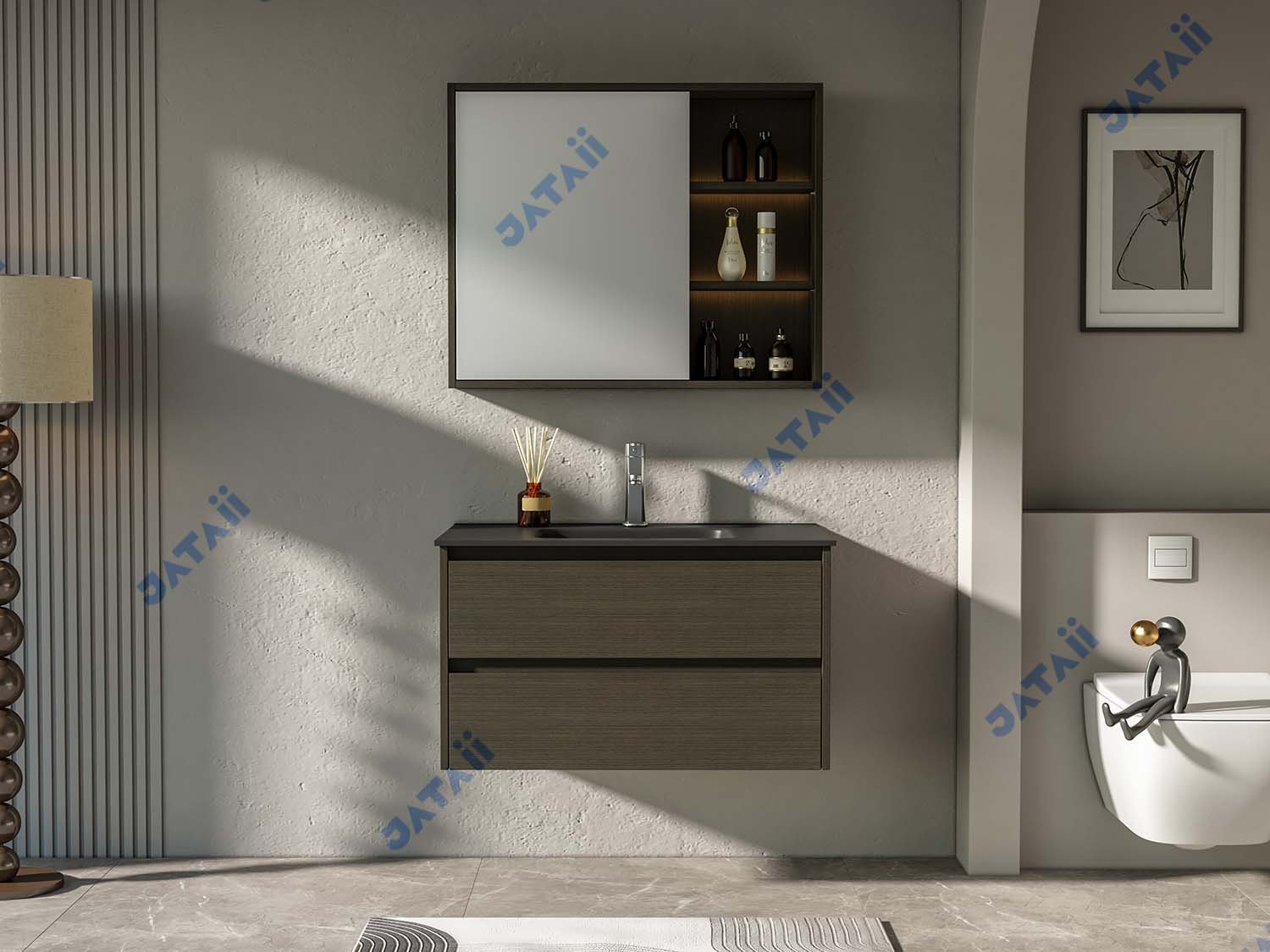 JATAII Wholesale 800mm Wood-Look Aluminum Floating Vanity Combo SC012