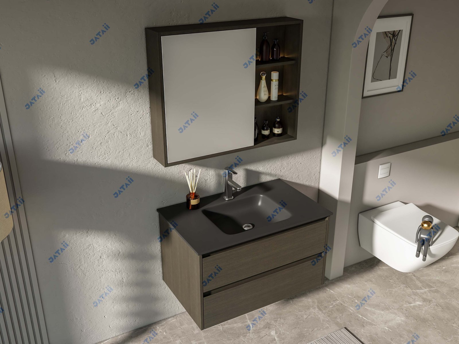 JATAII Wholesale 800mm Wood-Look Aluminum Floating Vanity Combo SC012