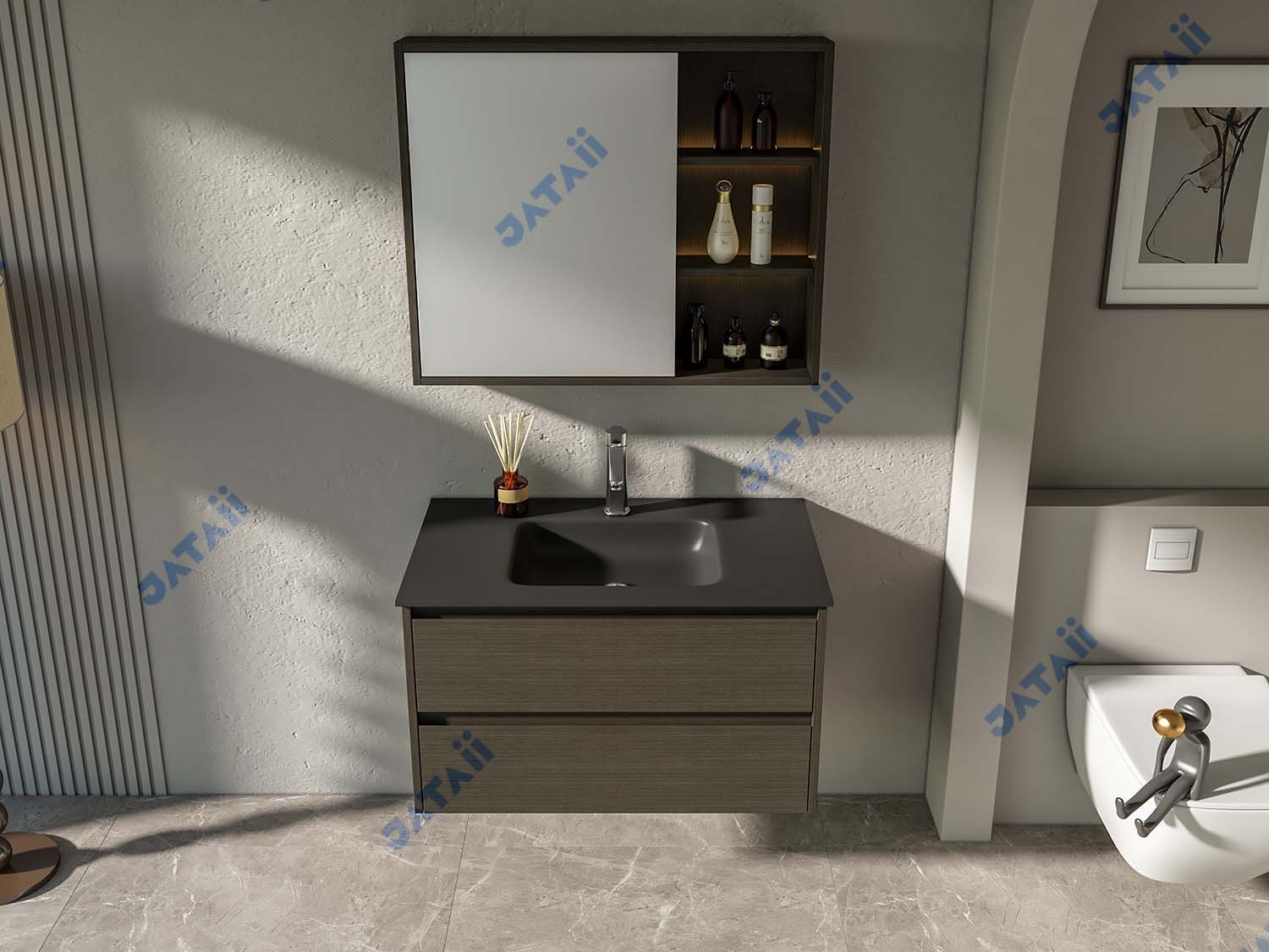 JATAII Wholesale 800mm Wood-Look Aluminum Floating Vanity Combo SC012