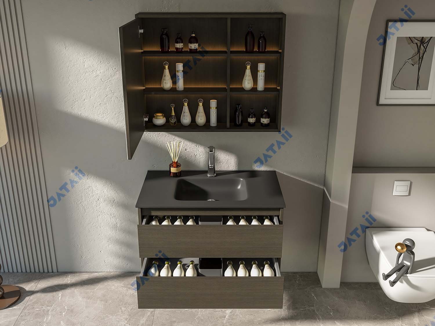 JATAII Wholesale 800mm Wood-Look Aluminum Floating Vanity Combo SC012