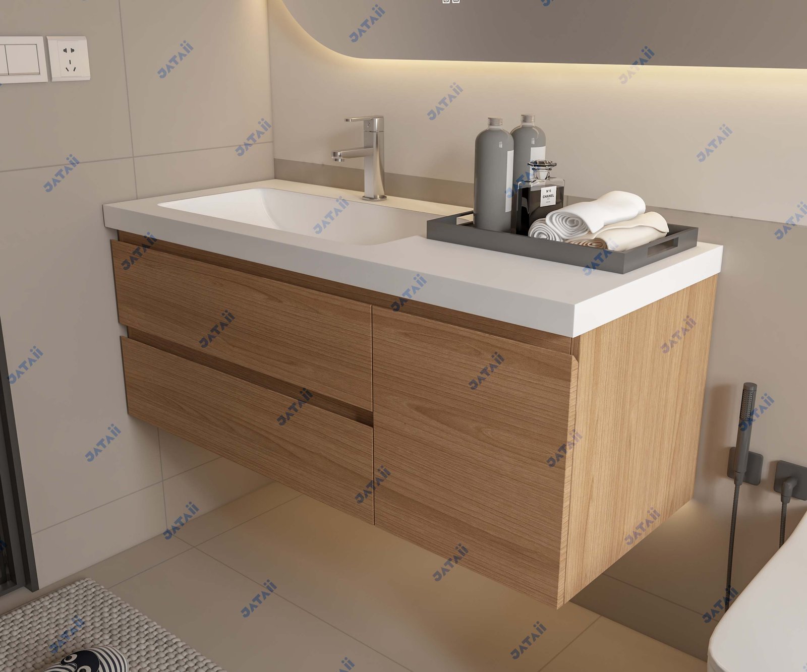 JATAII Commercial 1200mm Wood Vanity & 2000mm Mega Capsule Mirror Combo SC014