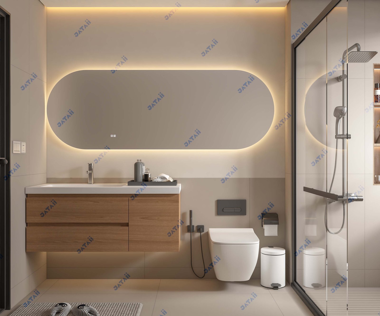 JATAII Commercial 1200mm Wood Vanity & 2000mm Mega Capsule Mirror Combo SC014