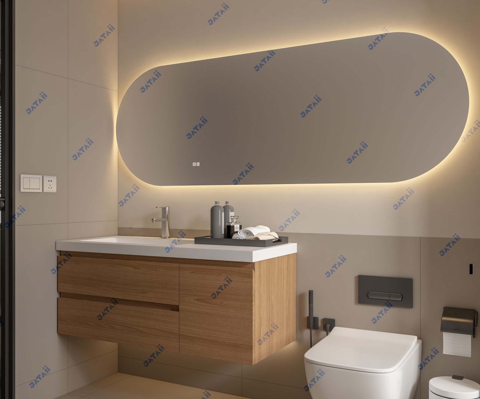 JATAII Commercial 1200mm Wood Vanity & 2000mm Mega Capsule Mirror Combo SC014