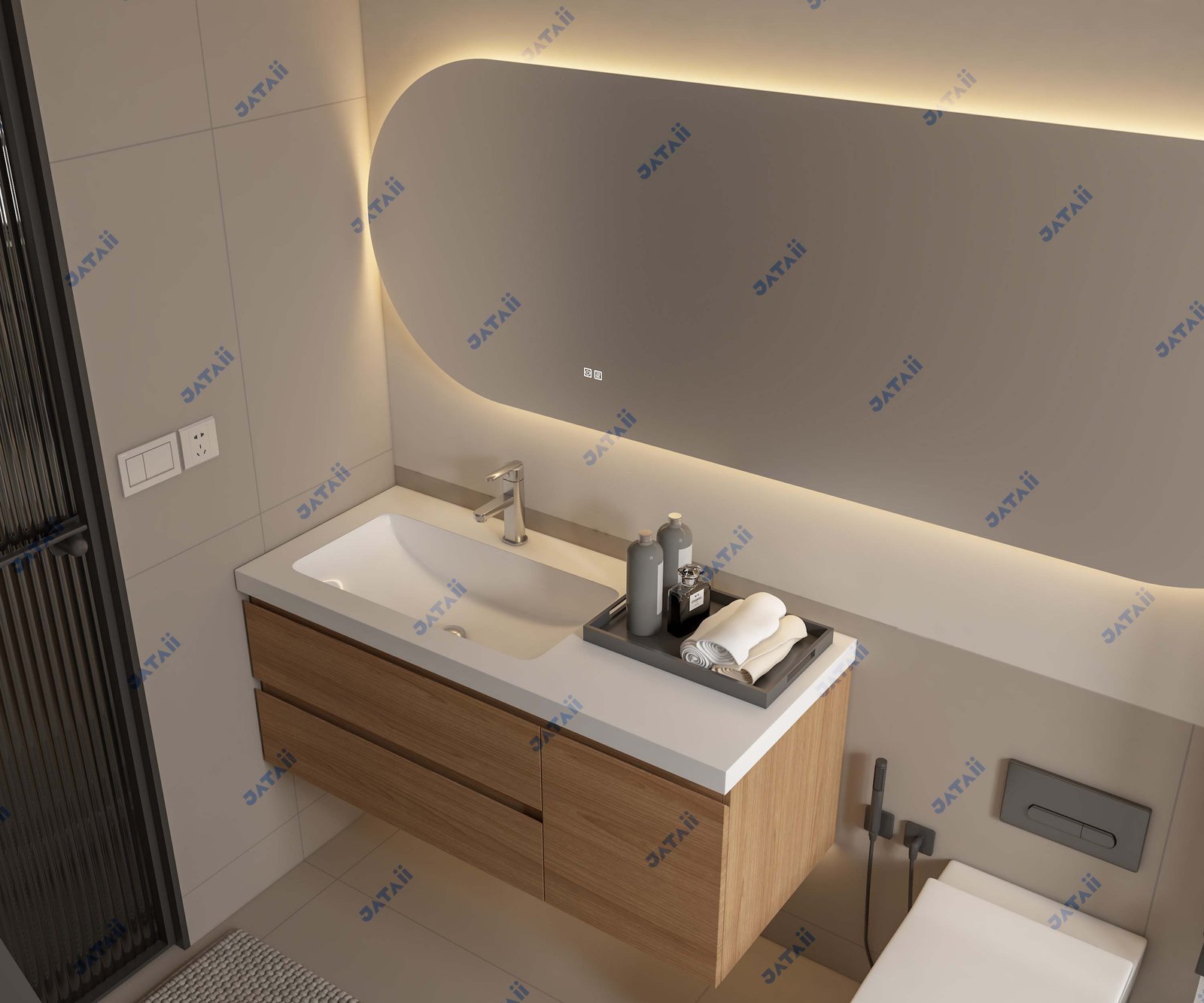 JATAII Commercial 1200mm Wood Vanity & 2000mm Mega Capsule Mirror Combo SC014