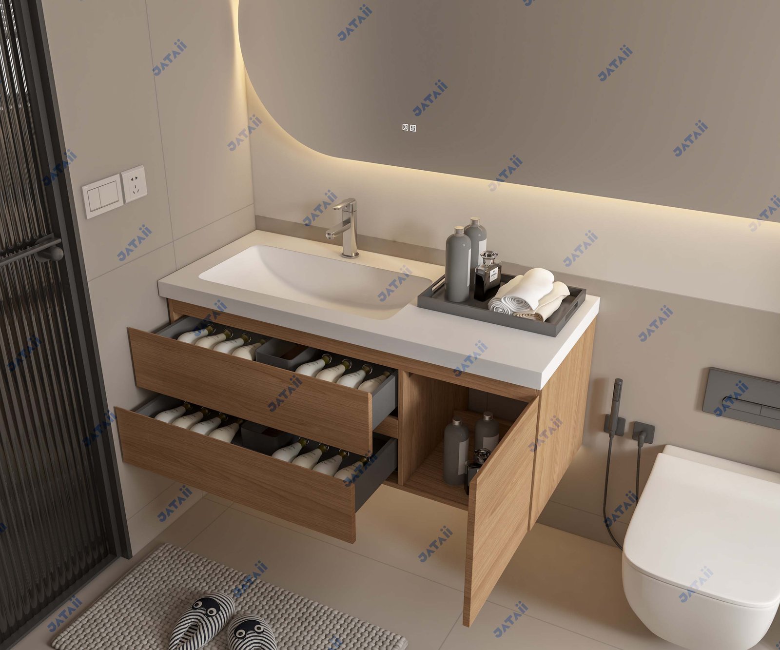 JATAII Commercial 1200mm Wood Vanity & 2000mm Mega Capsule Mirror Combo SC014