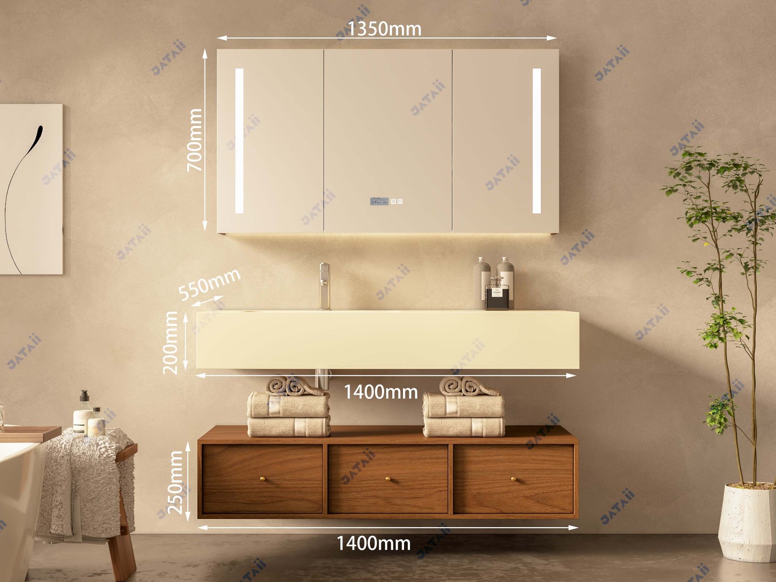 JATAII Commercial 1400mm Split-Tier Architectural Vanity & Smart Mirror Combo TC005