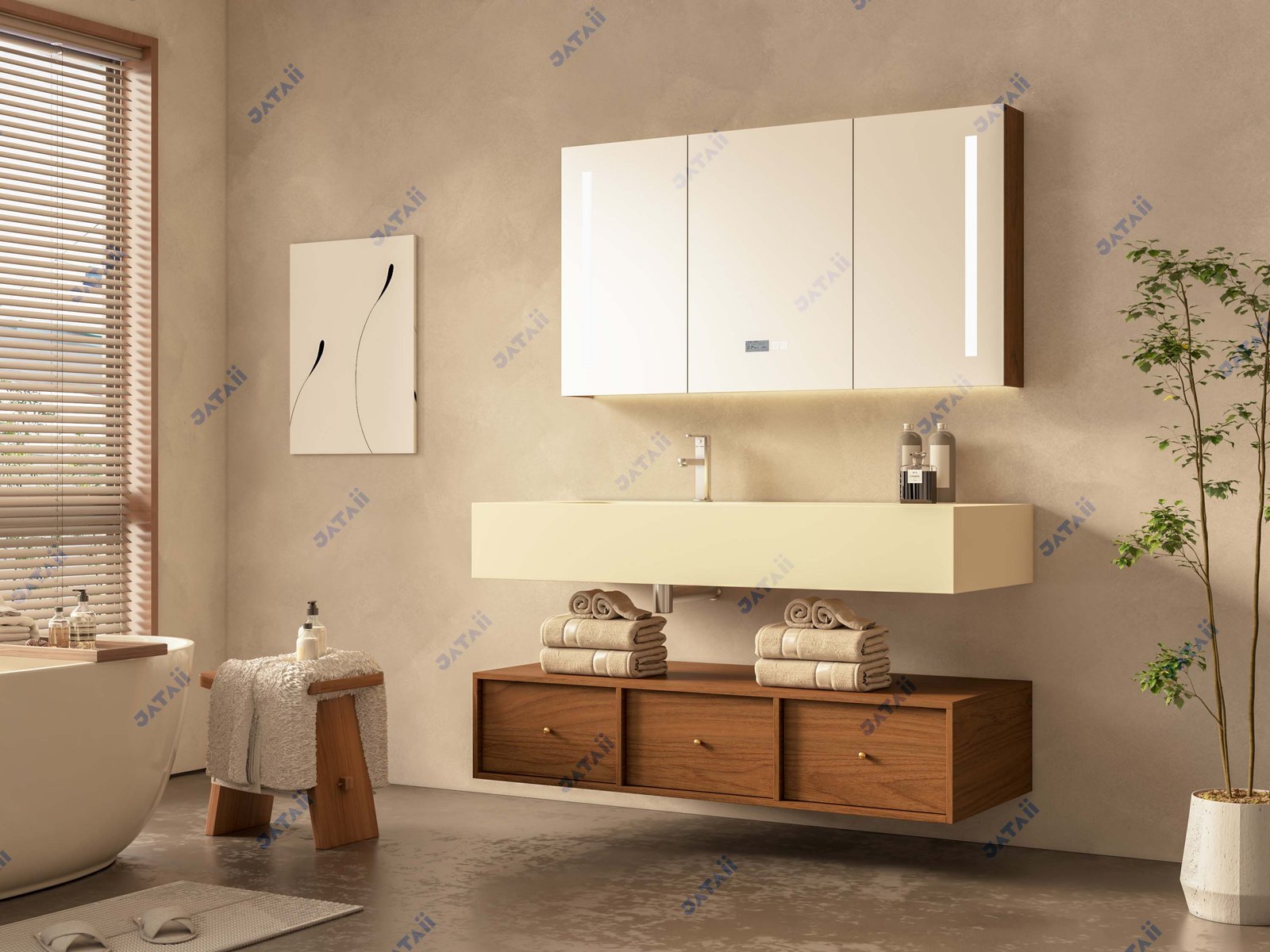 JATAII Commercial 1400mm Split-Tier Architectural Vanity & Smart Mirror Combo TC005