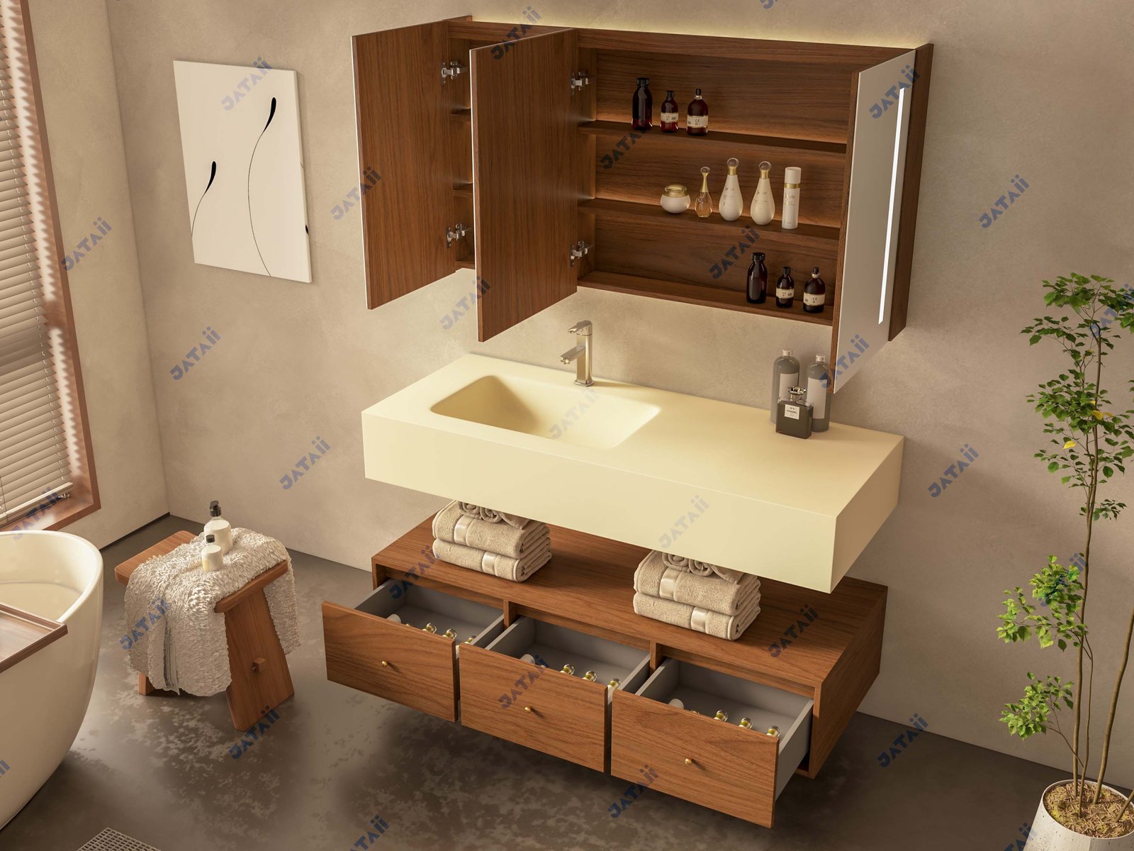 JATAII Commercial 1400mm Split-Tier Architectural Vanity & Smart Mirror Combo TC005