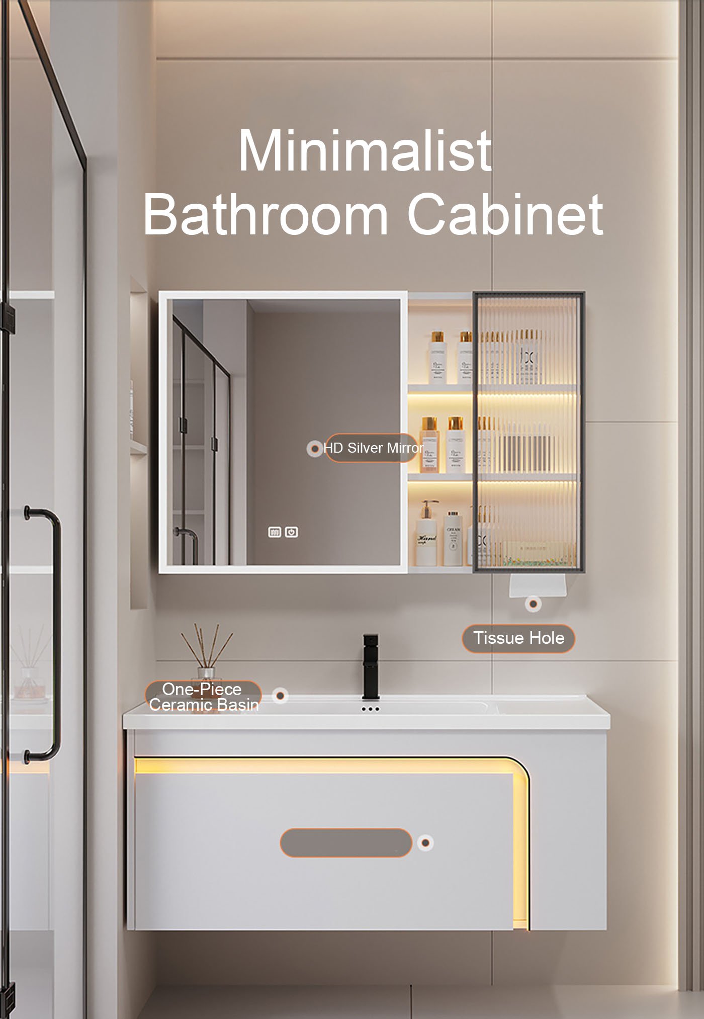 Modern Smart LED Wall-Mounted Bathroom Vanity with Cosmetic Organizer Medicine Cabinet detail 1