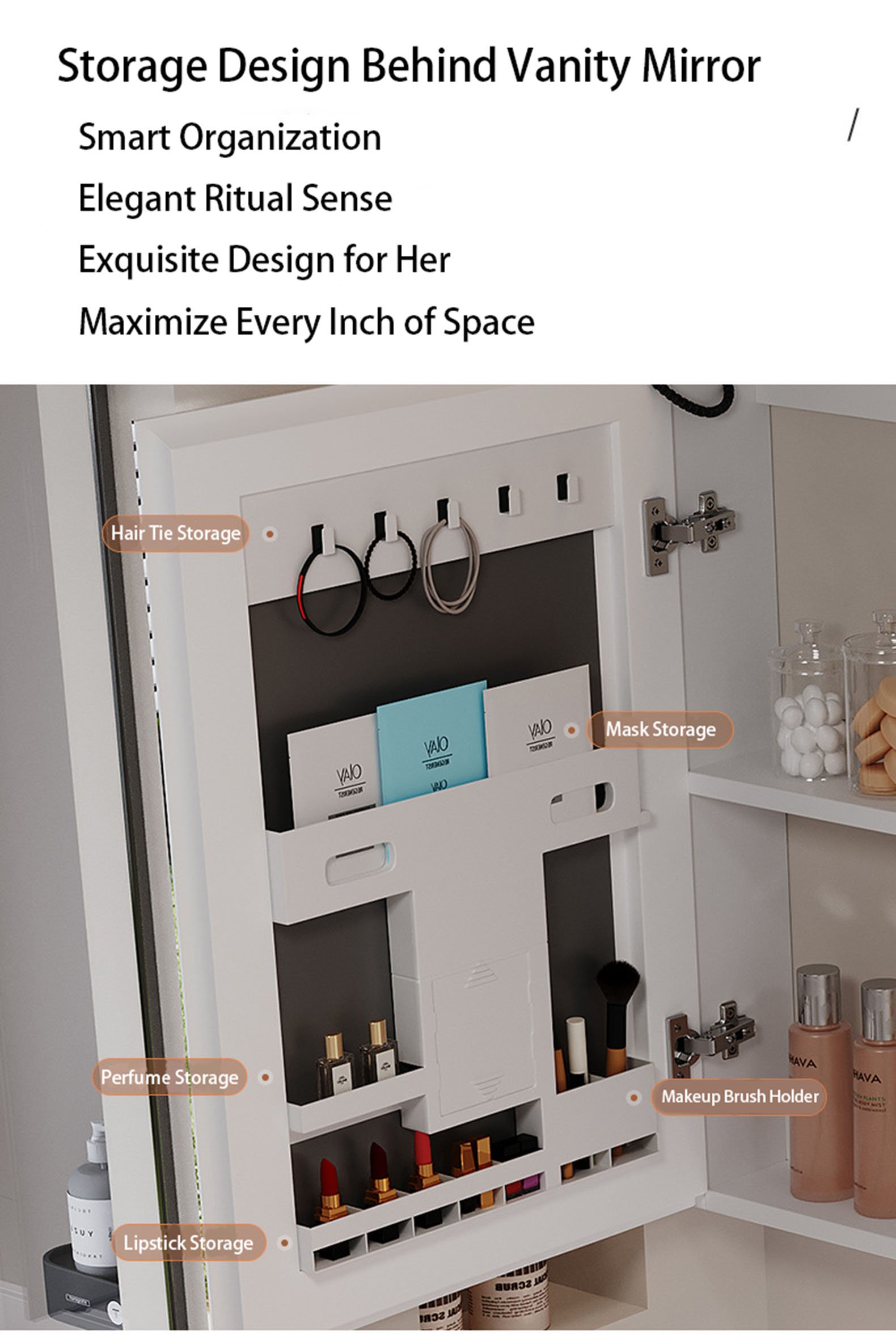Modern Smart LED Wall-Mounted Bathroom Vanity with Cosmetic Organizer Medicine Cabinet detail 6