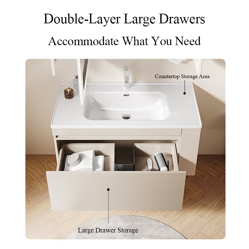 Minimalist Smart LED Bathroom Vanity with Multifunctional Track Organizer System