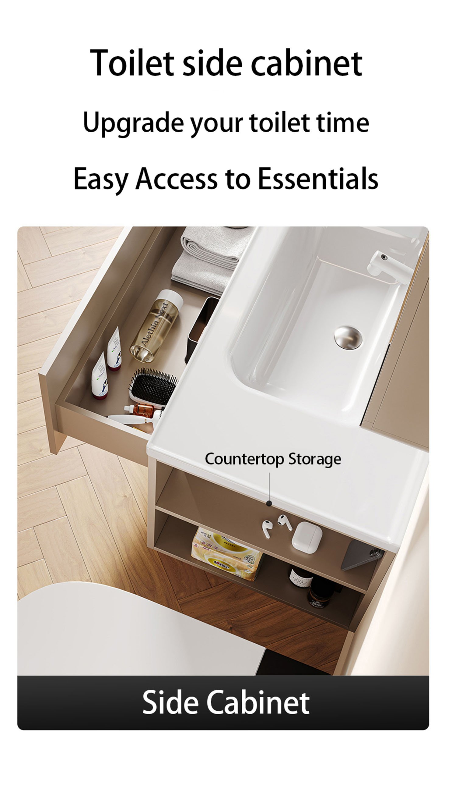 Minimalist Smart LED Bathroom Vanity with Multifunctional Track Organizer System detail 4