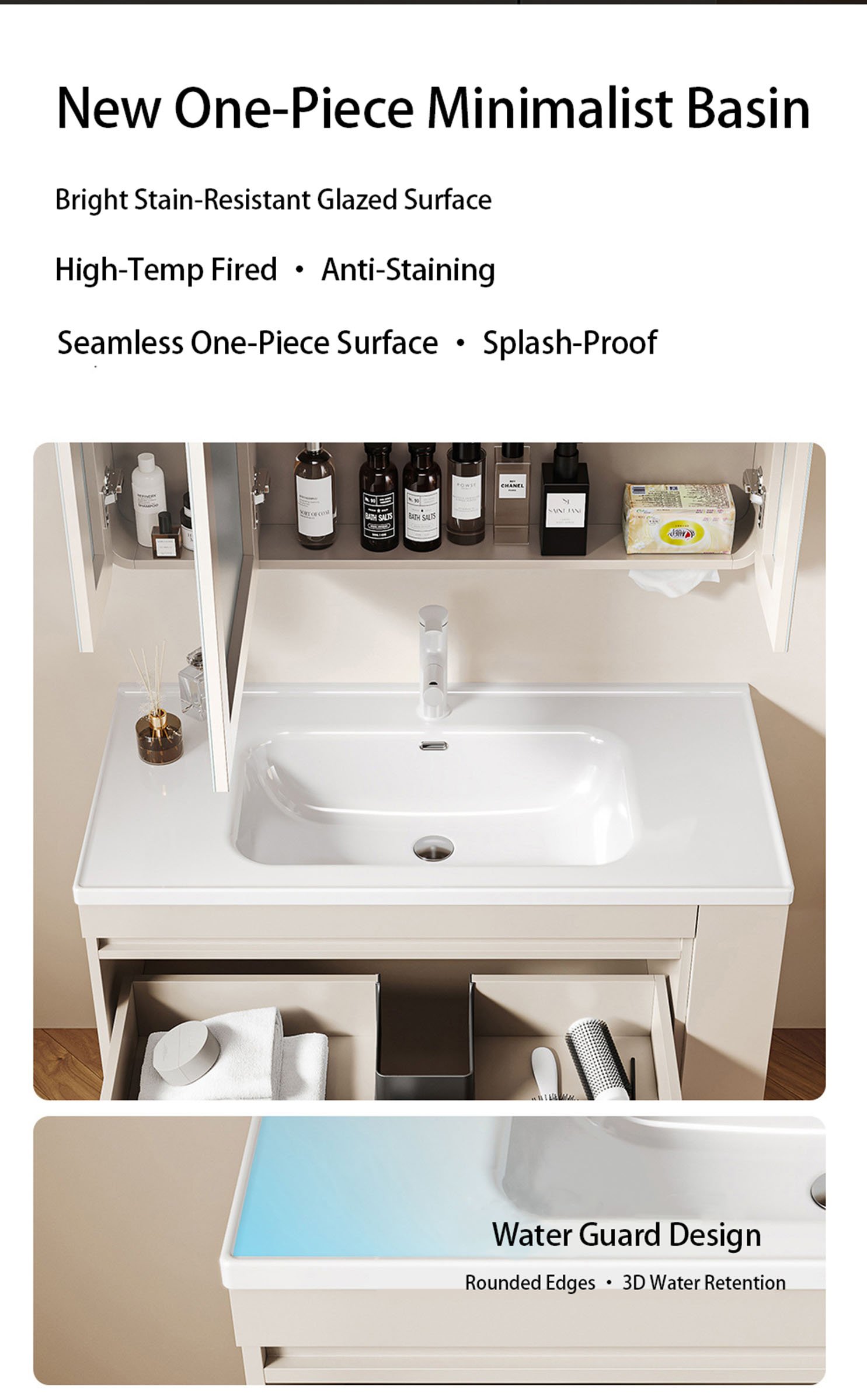 Minimalist Smart LED Bathroom Vanity with Multifunctional Track Organizer System detail 5