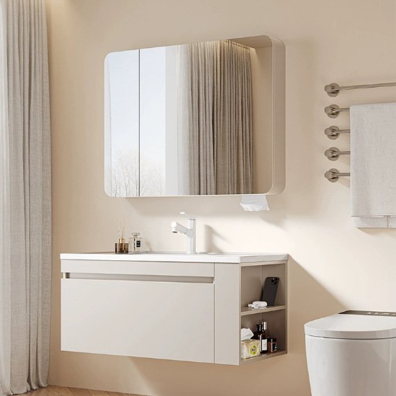 Minimalist Smart LED Bathroom Vanity with Multifunctional Track Organizer System