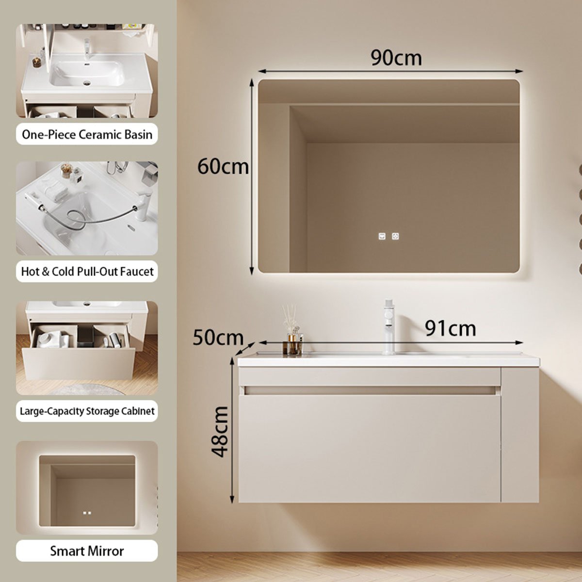 Minimalist Smart LED Bathroom Vanity with Multifunctional Track Organizer System