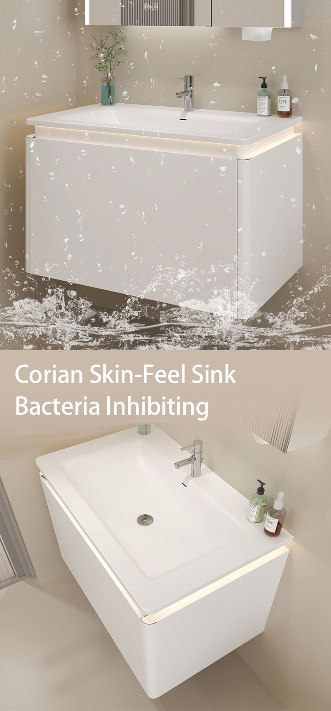 Premium 304 Stainless Steel Floating Bathroom Vanity with Smart Mirror Cabinet detail 7