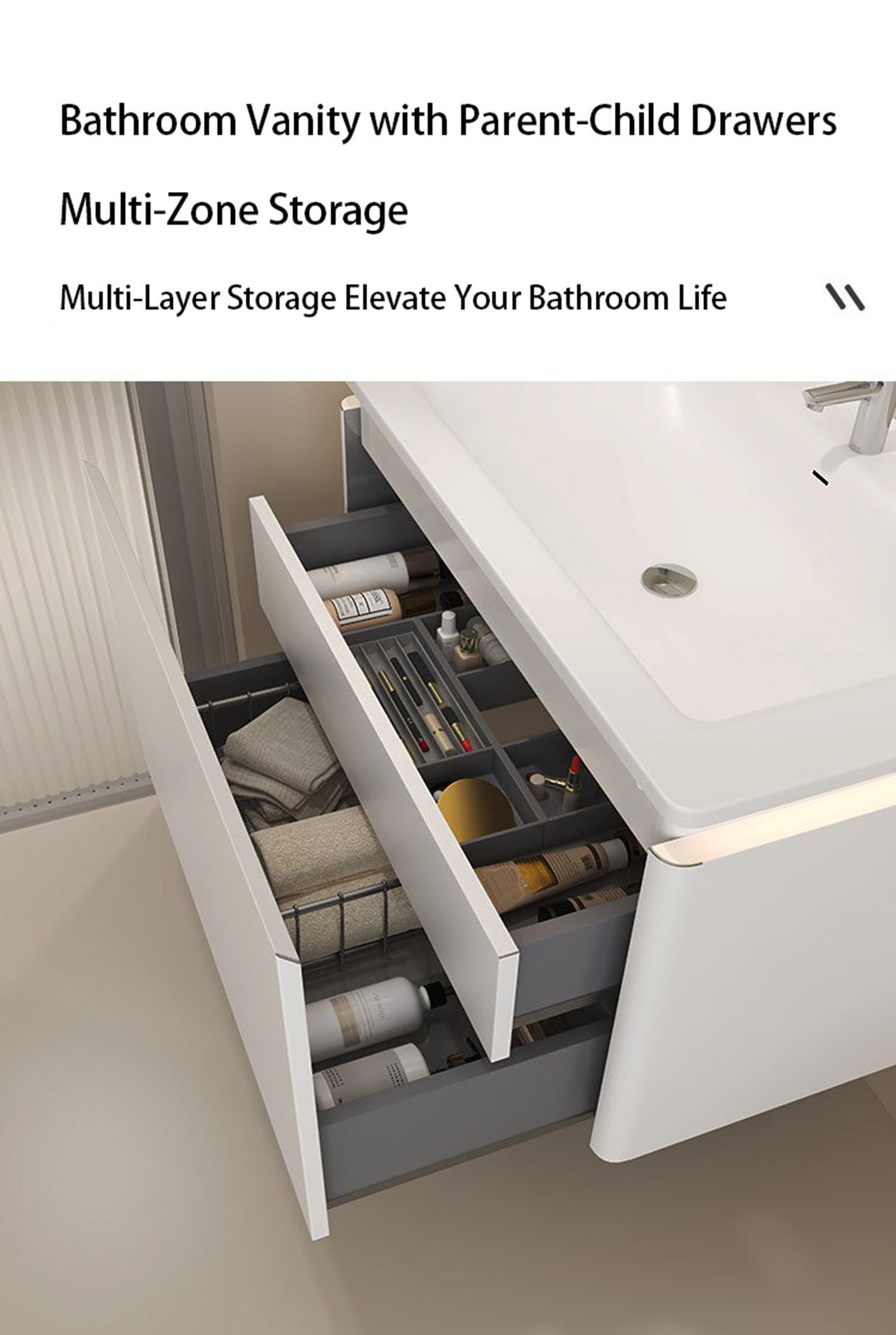 Premium 304 Stainless Steel Floating Bathroom Vanity with Smart Mirror Cabinet detail 4