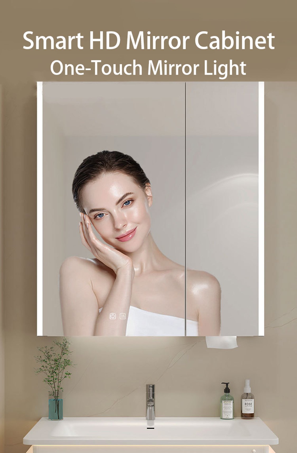 Premium 304 Stainless Steel Floating Bathroom Vanity with Smart Mirror Cabinet detail 1