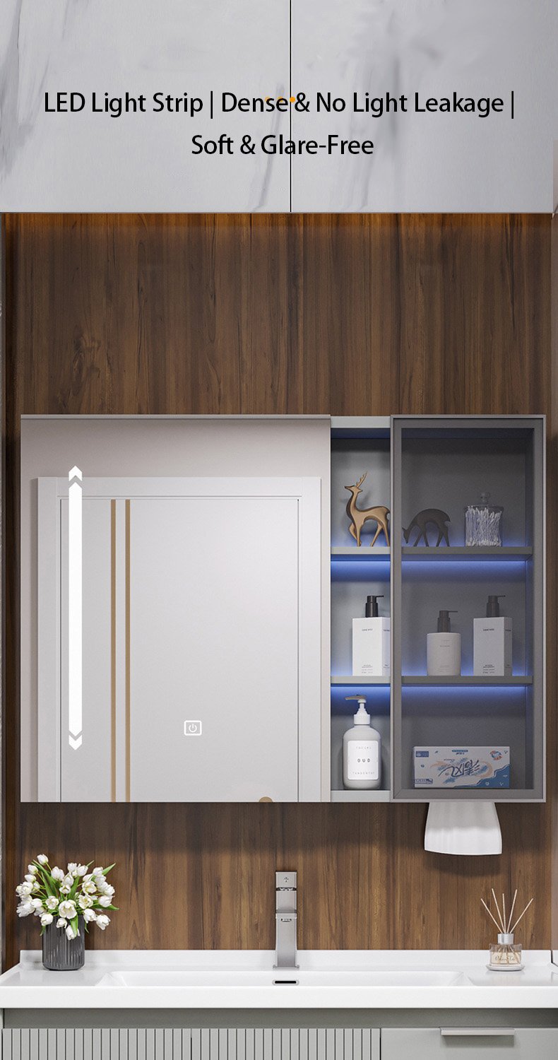 Modern Fluted Wall-Mounted Bathroom Vanity with Smart LED Medicine Cabinet detail 4