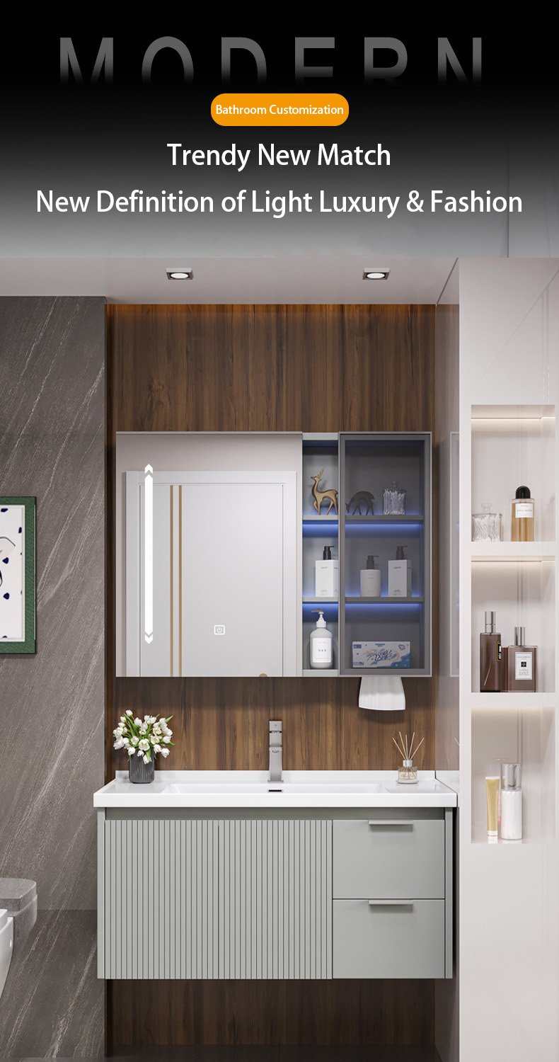 Modern Fluted Wall-Mounted Bathroom Vanity with Smart LED Medicine Cabinet detail 6
