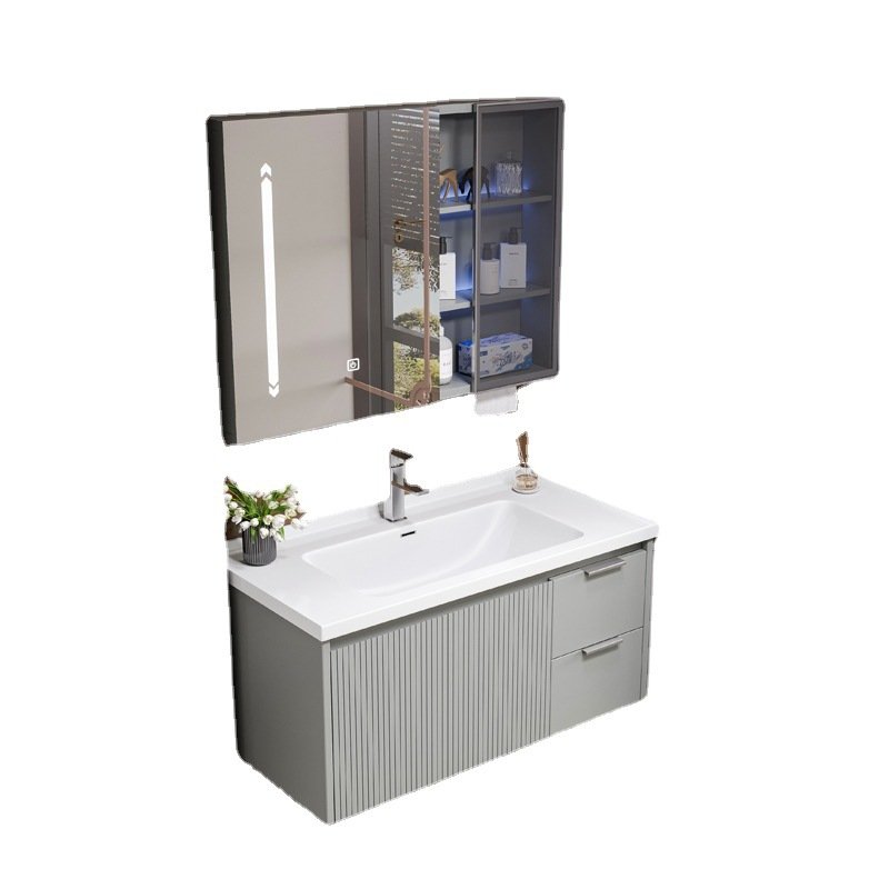 Modern Fluted Wall-Mounted Bathroom Vanity with Smart LED Medicine Cabinet