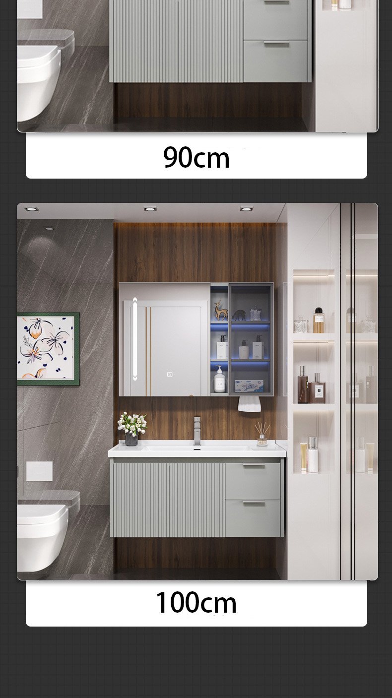 Modern Fluted Wall-Mounted Bathroom Vanity with Smart LED Medicine Cabinet detail 5