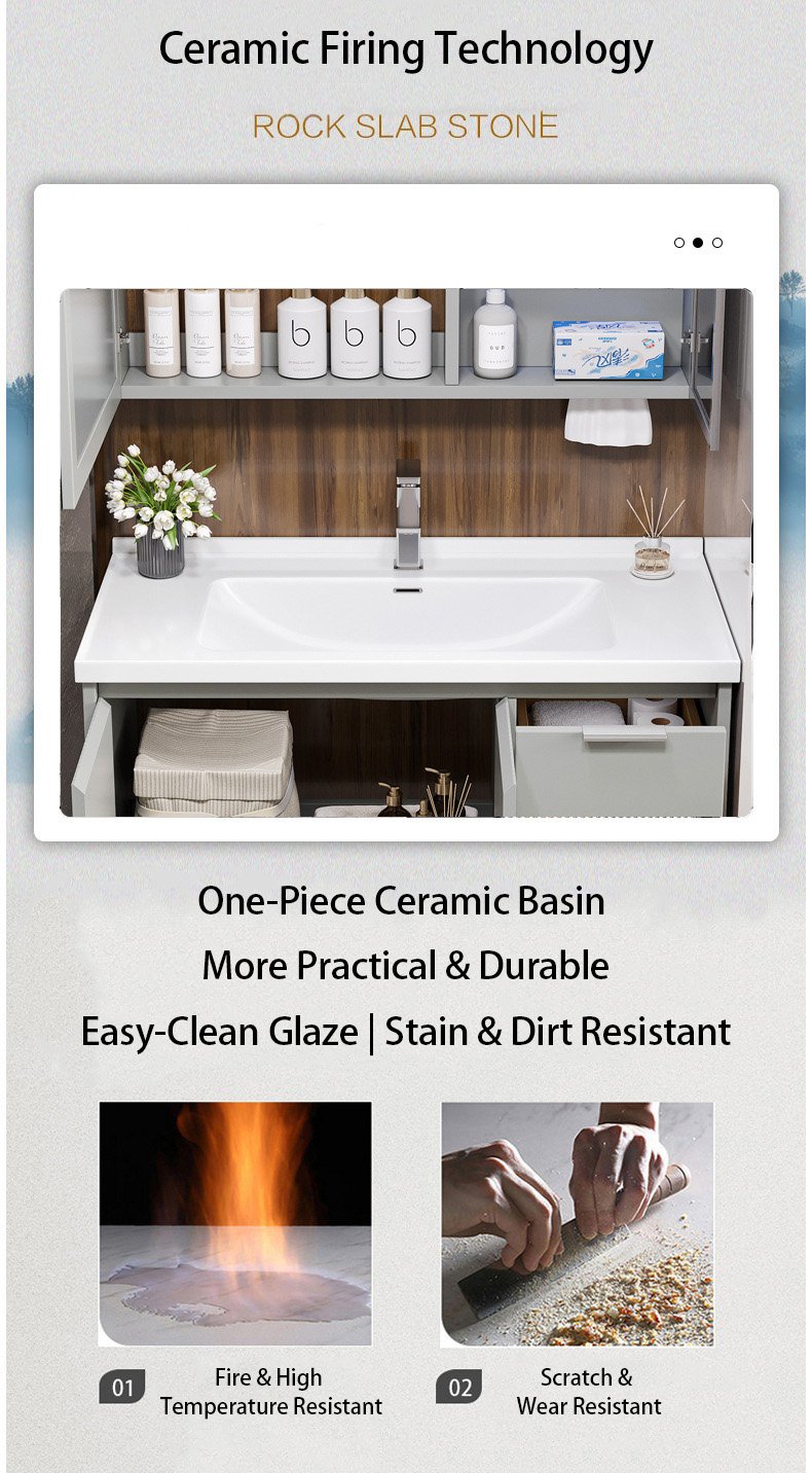 Modern Fluted Wall-Mounted Bathroom Vanity with Smart LED Medicine Cabinet detail 2