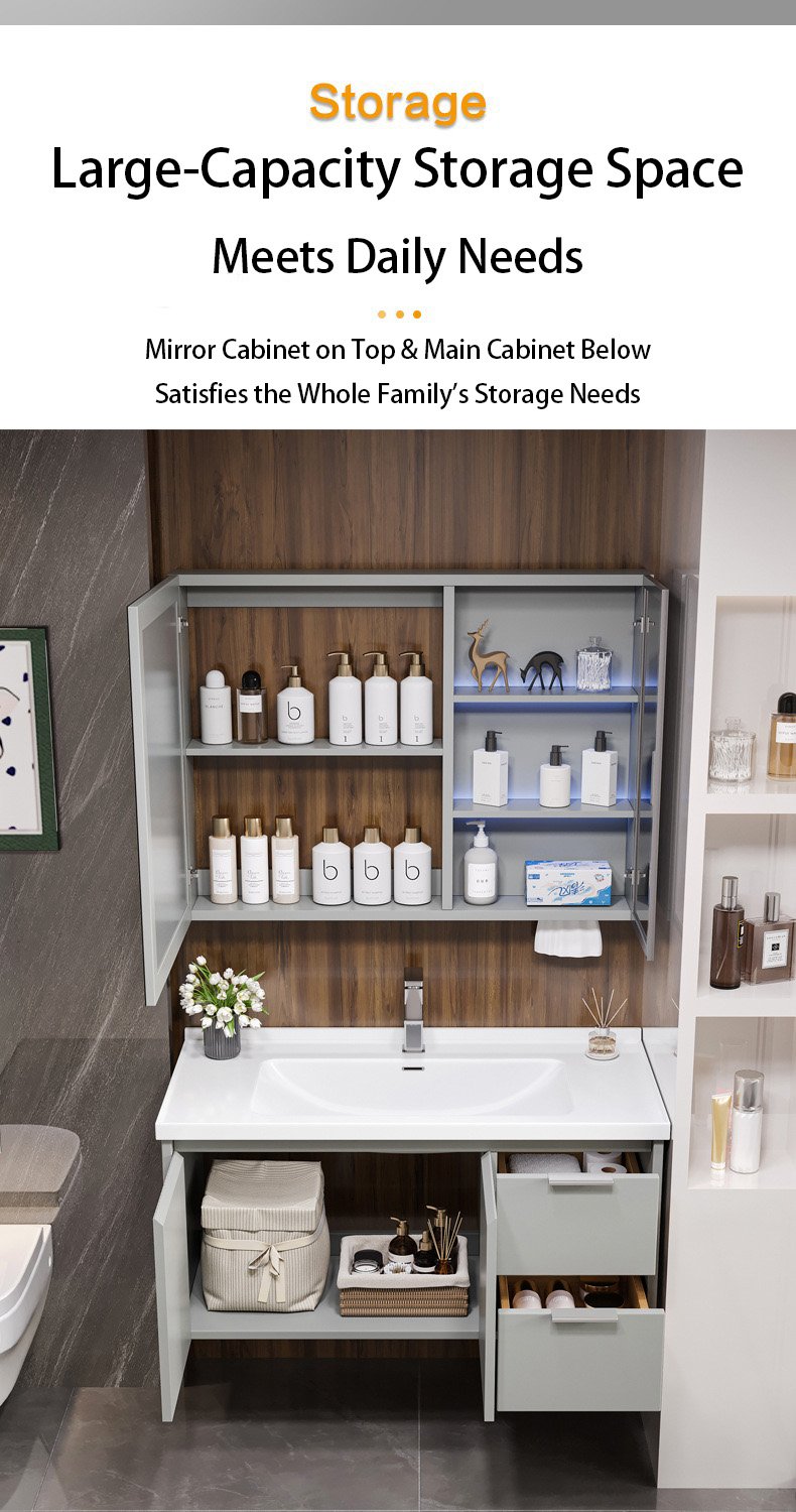 Modern Fluted Wall-Mounted Bathroom Vanity with Smart LED Medicine Cabinet detail 3