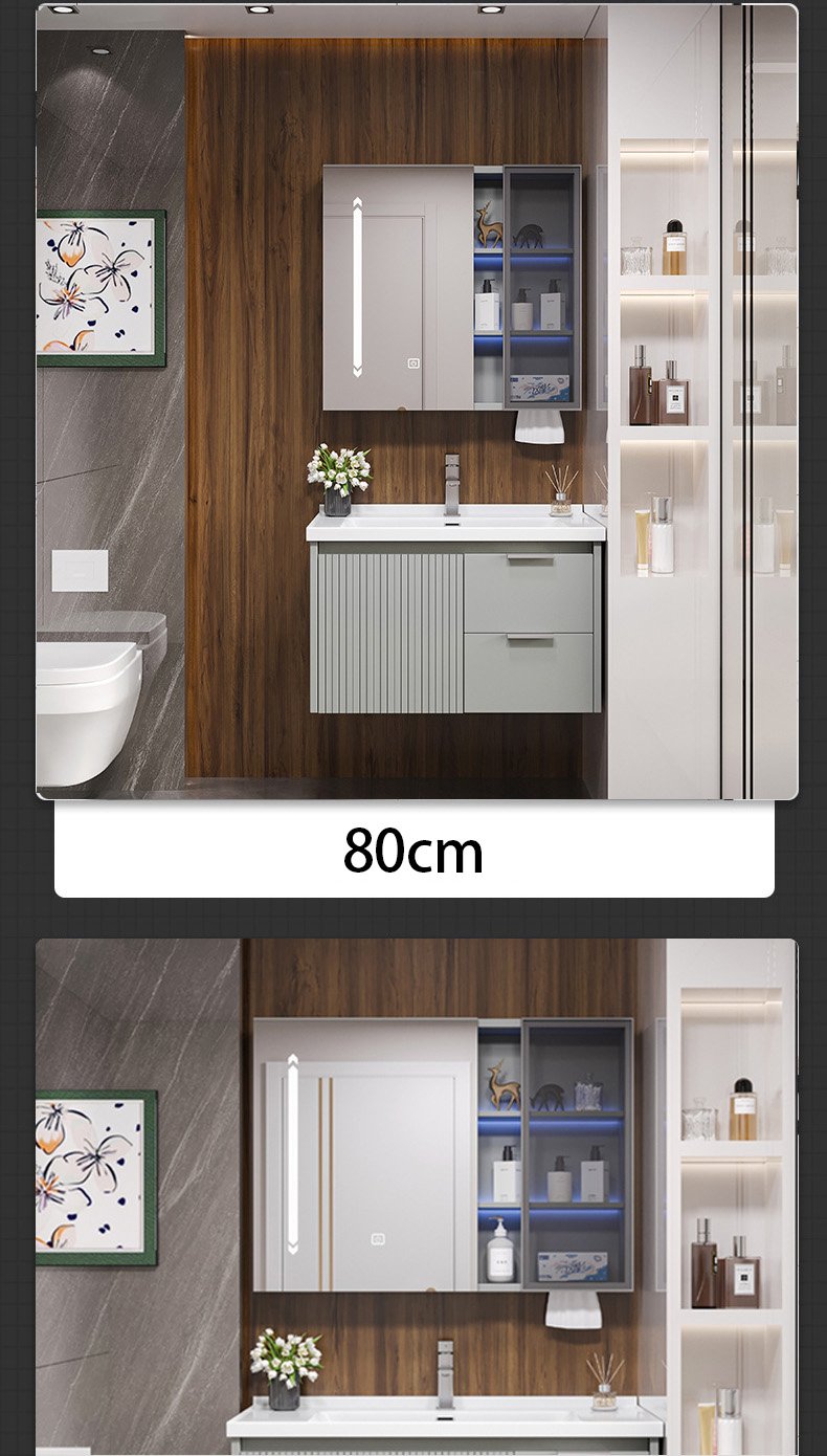 Modern Fluted Wall-Mounted Bathroom Vanity with Smart LED Medicine Cabinet detail 1