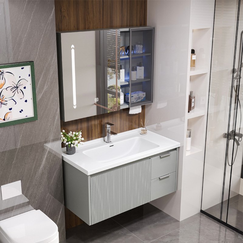 Modern Fluted Wall-Mounted Bathroom Vanity with Smart LED Medicine Cabinet